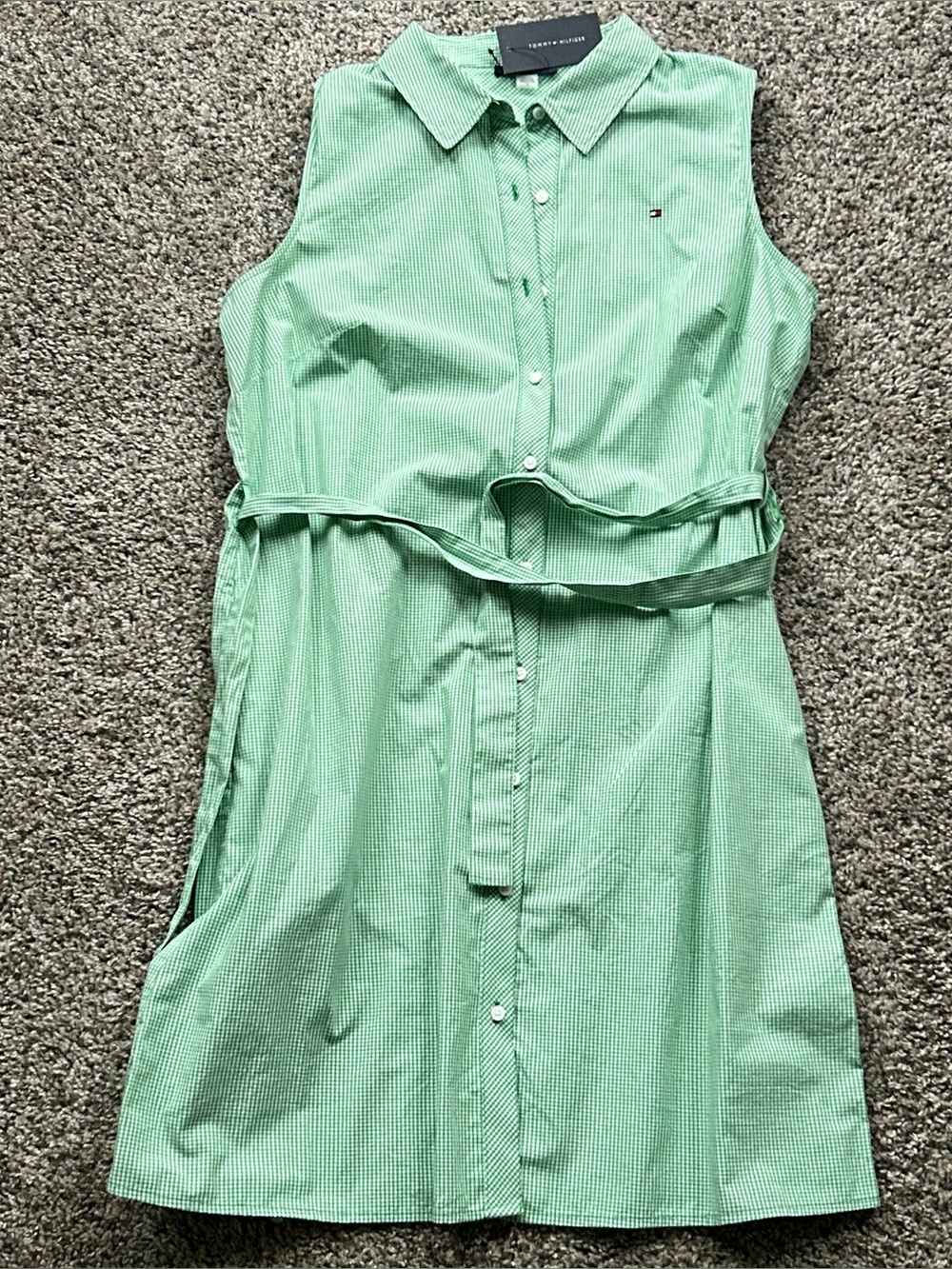 Tommy Hilfiger Gingham Mini Dress Shirt Green Women’s Size 12